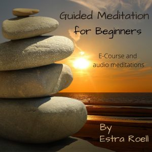 alt="stacked stones and sunset with Guided Meditation Course written over the image"