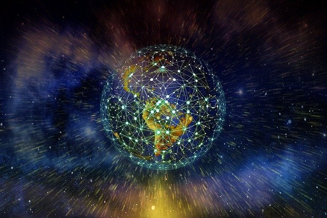 alt= "Earth with a network of interconnectedness"