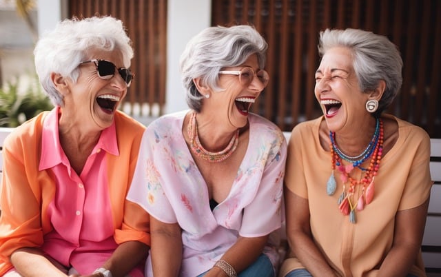 alt= "3 senior women laughing and enjoying living a purposeful life"